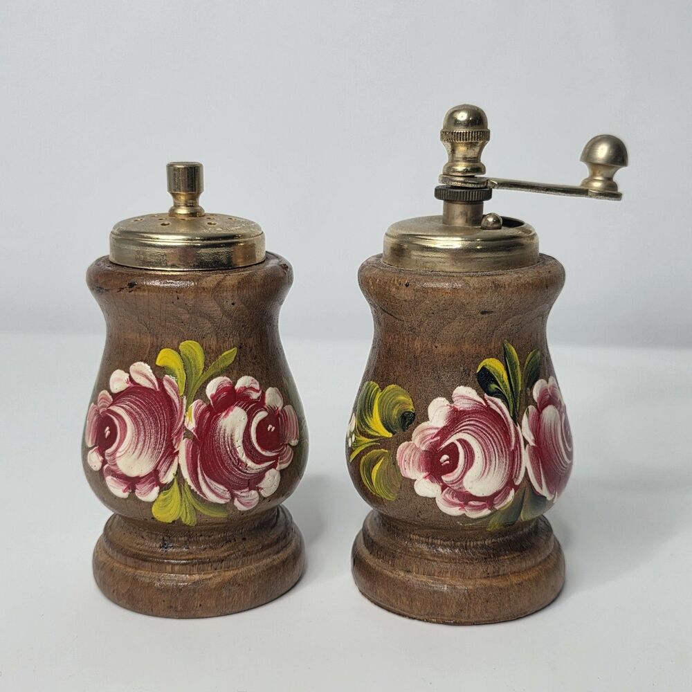 Temperato Acciaio Vintage Salt Shaker & Pepper Hand Painted Grinder Mill
